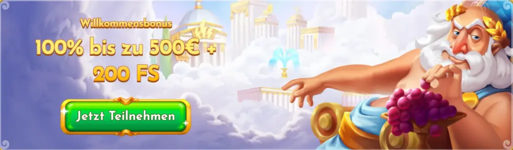 Willkommensbonus
100% bis zu 500€
200 FS